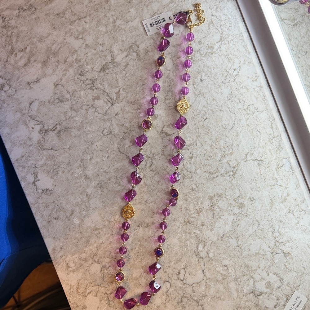 NWT- Purple Beaded Gold Accent Women's Necklace